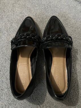 LC Lauren Conrad Black Patent Loafers with Chain Trim